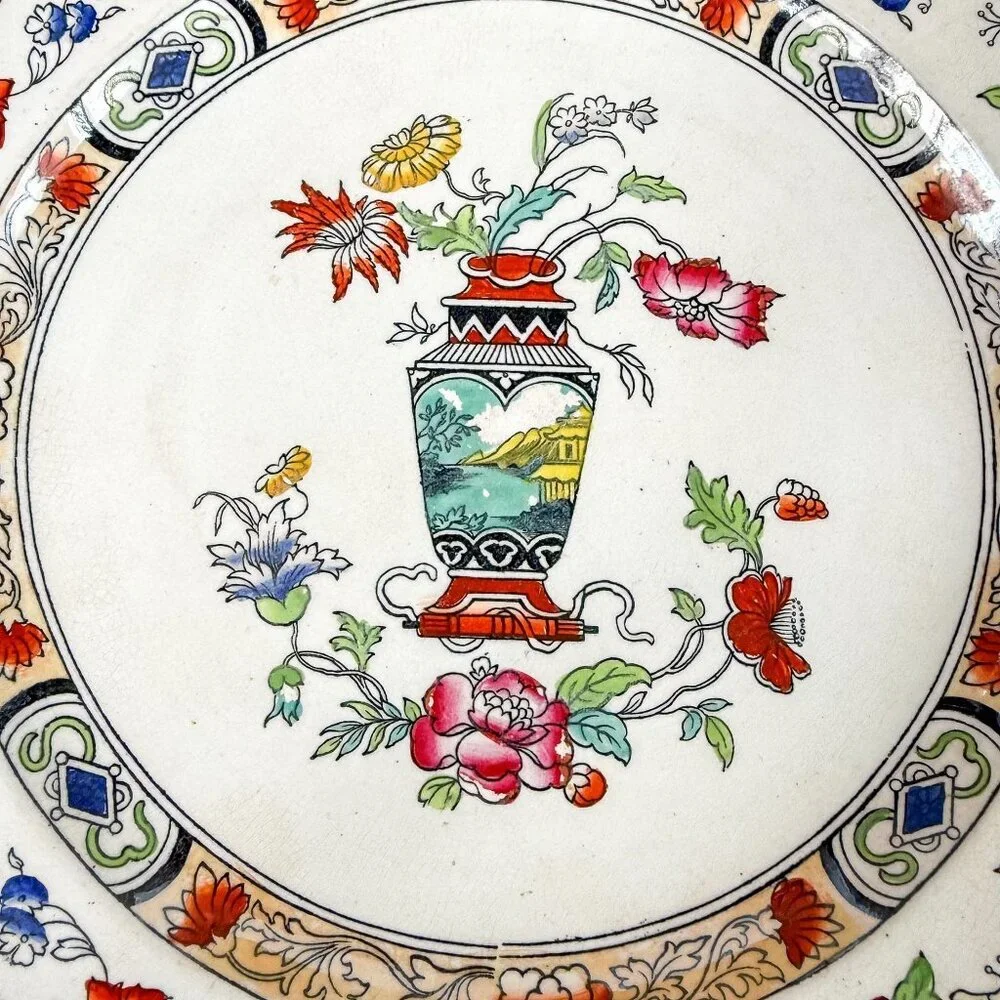 William Brownfield Imari Chinoiserie Ironstone Dinner Plate No 115 Vase Floral